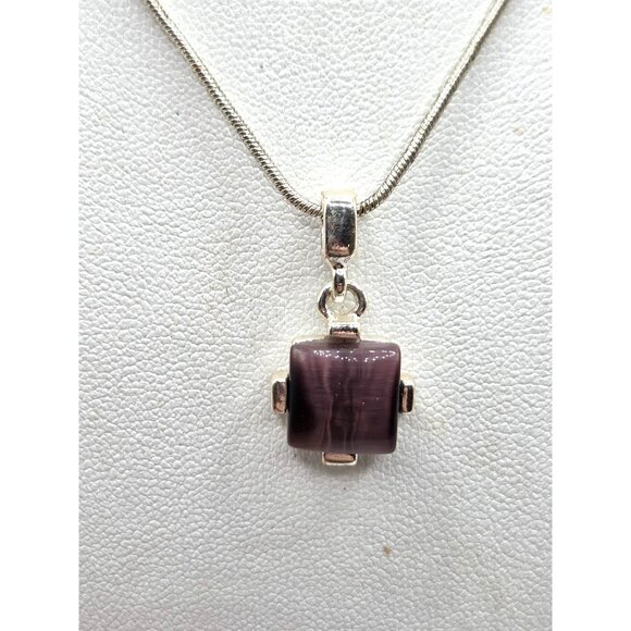 Silvertone Chain Necklace With Purple stone Pendant For Women - Picture 2 of 3